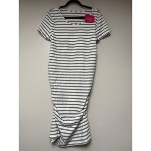 Isabel Maternity Ingrid & Isabel Striped Ruched Side Dress XL White Black 8155